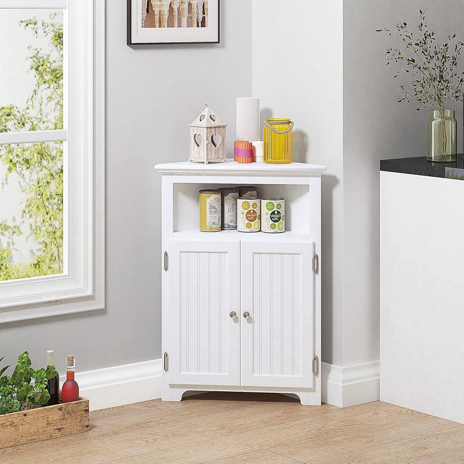 imageUTEX Bathroom Corner Storage Cabinet Small Floor Corner Cabinet with Doors and Adjustable Shelves Freestanding Narrow Storage Organizer for Bathroom Kitchen Living Room WhiteWhite