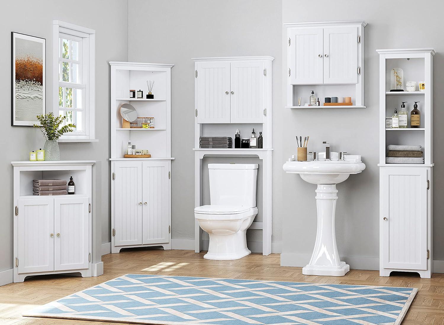 imageUTEX Bathroom Corner Storage Cabinet Small Floor Corner Cabinet with Doors and Adjustable Shelves Freestanding Narrow Storage Organizer for Bathroom Kitchen Living Room WhiteWhite