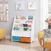 imageUTEX Kids Bookshelf Storage Book Shelf for Kids Rooms 4 Tier Sling Toddler Bookshelf Magazine Book Rack Children Book Organizer WhiteMulti Color