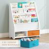 imageUTEX Kids Bookshelf Storage Book Shelf for Kids Rooms 4 Tier Sling Toddler Bookshelf Magazine Book Rack Children Book Organizer WhiteMulti Color