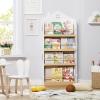 imageUTEX Kids Bookshelf Wall Mounted 4Tier Book Shelf Organizer Tall Wooden Childrens Bookcase Storage Book Rack for Kids Room Nursery Bedroom Living Room White