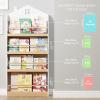 imageUTEX Kids Bookshelf Wall Mounted 4Tier Book Shelf Organizer Tall Wooden Childrens Bookcase Storage Book Rack for Kids Room Nursery Bedroom Living Room White