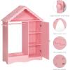 imageUTEX Kids Dress Up Storage with Mirror Kids Wardrobe Closet Dress Up Armoire for Little Girls Open Hanging Costume Organizer with Storage Cabinet for Kids Room Playroom