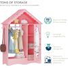 imageUTEX Kids Dress Up Storage with Mirror Kids Wardrobe Closet Dress Up Armoire for Little Girls Open Hanging Costume Organizer with Storage Cabinet for Kids Room Playroom
