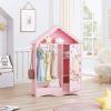 imageUTEX Kids Dress Up Storage with Mirror Kids Wardrobe Closet Dress Up Armoire for Little Girls Open Hanging Costume Organizer with Storage Cabinet for Kids Room Playroom