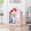 imageUTEX Kids Dress Up Storage with Mirror Kids Wardrobe Closet Dress Up Armoire for Little Girls Open Hanging Costume Organizer with Storage Cabinet for Kids Room Playroom