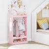 imageUTEX Kids Dress up Storage with MirrorCostume Wardrobe for Kids Open Hanging Armoire ClosetPretend Storage Closet Costume Storage Dresser PinkPink