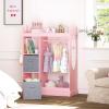 imageUTEX Kids Play Armoire with Mirror Storage Bins and Closet for Dress Up and Costumes WhitePink