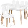imageUTEX Kids Table and Chair Set Toddler Table with Bunny Chair and Bench 3 Pieces Wooden Children Table for Kids Room Classroom Nursery White