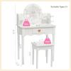 imageUTEX Kids Vanity Girls Vanity Set with Mirror and Stool and Lights Kids Vanity Table and Chair SetWooden Princess Makeup Desk Dressing Table White