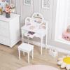 imageUTEX Kids Vanity Girls Vanity Set with Mirror and Stool and Lights Kids Vanity Table and Chair SetWooden Princess Makeup Desk Dressing Table White