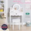 imageUTEX Kids Vanity Girls Vanity Set with Mirror and Stool and Lights Kids Vanity Table and Chair SetWooden Princess Makeup Desk Dressing Table White