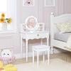 imageUTEX Kids Vanity Girls Vanity Set with Mirror and Stool and Lights Kids Vanity Table and Chair SetWooden Princess Makeup Desk Dressing Table White