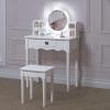 imageUTEX Kids Vanity Girls Vanity Set with Mirror and Stool and Lights Kids Vanity Table and Chair SetWooden Princess Makeup Desk Dressing Table White