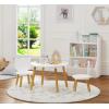 imageUTEX Kids Wood Table and Chair Set Kids Play Table with 2 Chairs3 Pieces Kids Round Table for Toddlers Girls BoysWhiteRound Table with Bear Chairs