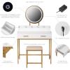 imageUTEX Makeup Vanity Desk with Mirror and Lights Makeup Vanity Set with Drawers Small Dressing Up Table 3 Lighting Modes Dresser Desk and Cushioned Stool Set for Bedroom White and Gold