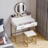 imageUTEX Makeup Vanity Desk with Mirror and Lights Makeup Vanity Set with Drawers Small Dressing Up Table 3 Lighting Modes Dresser Desk and Cushioned Stool Set for Bedroom White and Gold