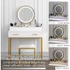 imageUTEX Makeup Vanity Desk with Mirror and Lights Makeup Vanity Set with Drawers Small Dressing Up Table 3 Lighting Modes Dresser Desk and Cushioned Stool Set for Bedroom White and Gold