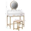 imageUTEX Makeup Vanity Desk with Mirror and Lights Makeup Vanity Set with Drawers Small Dressing Up Table 3 Lighting Modes Dresser Desk and Cushioned Stool Set for Bedroom White and Gold