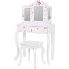 imageUTEX Pretend Play Kids Vanity Set with Mirror and Stool Kids Make Up Vanity Desk with Mirrror for Little Girls Children Makeup Dressing Table with Drawer PinkWhiteUnicorn