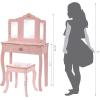 imageUTEX Pretend Play Kids Vanity Set with Mirror and Stool Kids Make Up Vanity Desk with Mirrror for Little Girls Children Makeup Dressing Table with Drawer PinkPinkCrown