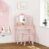 imageUTEX Pretend Play Kids Vanity Set with Mirror and Stool Kids Make Up Vanity Desk with Mirrror for Little Girls Children Makeup Dressing Table with Drawer PinkPinkCrown