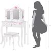 imageUTEX Pretend Play Kids Vanity Set with Mirror and Stool Kids Make Up Vanity Desk with Mirrror for Little Girls Children Makeup Dressing Table with Drawer PinkWhiteUnicorn