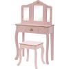 imageUTEX Pretend Play Kids Vanity Set with Mirror and Stool Kids Make Up Vanity Desk with Mirrror for Little Girls Children Makeup Dressing Table with Drawer PinkPinkCrown