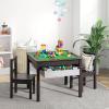 imageUTEX Wooden 2 in 1 Kids Construction Play Table and 2 Chairs Set with Storage Drawers and Built in Plate Compatible with Lego and Duplo Bricks White with Grey DrawersEspresso With Gray Drawer