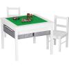 imageUTEX Wooden 2 in 1 Kids Construction Play Table and 2 Chairs Set with Storage Drawers and Built in Plate Compatible with Lego and Duplo Bricks White with Grey DrawersWhite With Gray Drawer