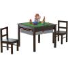 imageUTEX Wooden 2 in 1 Kids Construction Play Table and 2 Chairs Set with Storage Drawers and Built in Plate Compatible with Lego and Duplo Bricks White with Grey DrawersEspresso With Gray Drawer