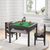 imageUTEX Wooden 2 in 1 Kids Construction Play Table and 2 Chairs Set with Storage Drawers and Built in Plate Compatible with Lego and Duplo Bricks White with Grey DrawersEspresso With Gray Drawer