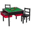 imageUTEX Wooden 2 in 1 Kids Construction Play Table and 2 Chairs Set with Storage Drawers and Built in Plate Compatible with Lego and Duplo Bricks White with Grey DrawersEspresso