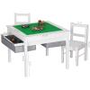 imageUTEX Wooden 2 in 1 Kids Construction Play Table and 2 Chairs Set with Storage Drawers and Built in Plate Compatible with Lego and Duplo Bricks White with Grey DrawersWhite With Gray Drawer