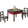 imageUTEX Wooden 2 in 1 Kids Construction Play Table and 2 Chairs Set with Storage Drawers and Built in Plate Compatible with Lego and Duplo Bricks White with Grey DrawersEspresso