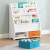 imageUTEX Kids Bookshelf Storage Book Shelf for Kids Rooms 4 Tier Sling Toddler Bookshelf Magazine Book Rack Children Book Organizer WhiteMulti Color