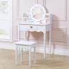 imageUTEX Kids Vanity Girls Vanity Set with Mirror and Stool and Lights Kids Vanity Table and Chair SetWooden Princess Makeup Desk Dressing Table White