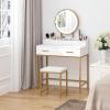 imageUTEX Makeup Vanity Desk with Mirror and Lights Makeup Vanity Set with Drawers Small Dressing Up Table 3 Lighting Modes Dresser Desk and Cushioned Stool Set for Bedroom White and Gold