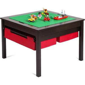 imageUTEX 2 in 1 Kids Construction Play Table with Storage Drawers and Built in Plate WhiteEspresso