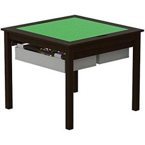 imageUTEX 2 in 1 Kids Construction Play Table with Storage Drawers and Built in Plate WhiteEspresso With Grey Drwaer