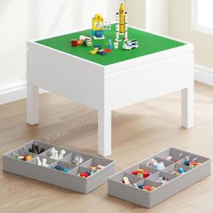 imageUTEX 3 in 1 Kids Activity Table with Storage Kids Construction Play Table Compatible with Lego and Duplo Bricks Chess Table for Building Block Drawing Crafts