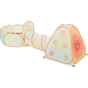imageUTEX 3 in 1 Pop Up Play Tent with Tunnel Ball Pit for Kids Boys Girls Babies and Toddlers IndoorOutdoor PlayhouseOrangeYellow  Ball Pit