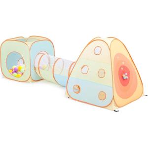 imageUTEX 3 in 1 Pop Up Play Tent with Tunnel Ball Pit for Kids Boys Girls Babies and Toddlers IndoorOutdoor PlayhouseOrangeYellow  Square Tent