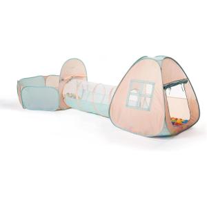 imageUTEX 3 in 1 Pop Up Play Tent with Tunnel Ball Pit for Kids Boys Girls Babies and Toddlers IndoorOutdoor PlayhousePink Green  Ball Pit
