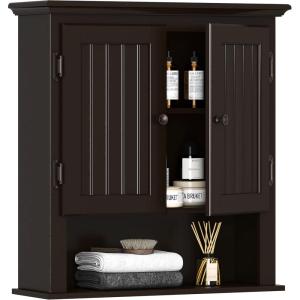 imageUTEX Bathroom Cabinet Wall Mounted Wood Hanging Cabinet Wall Cabinets with Doors and Shelves Over The Toilet EspressoEspresso
