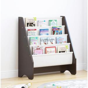 imageUTEX Kids Bookshelf Storage Book Shelf for Kids Rooms 4 Tier Sling Toddler Bookshelf Magazine Book Rack Children Book Organizer WhiteEspresso