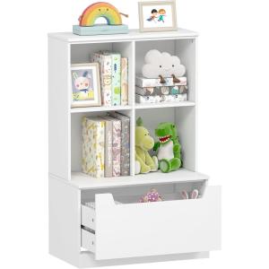 imageUTEX Kids Bookshelf and Toy Storage Organizer Toddlers Bookcase with Cubbies Adjustable Wood Shelf with Drawer for Bedroom Playroom Nursery White