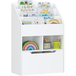 imageUTEX Kids Bookshelf with Movable Toy Box Toddler Book Shelf and Toy Storage Children Book Display Rack Toy Chest Combo for Kids Room ampamp Nursery White