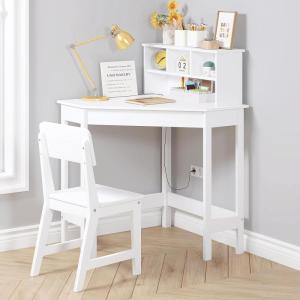 imageUTEX Kids Desk Kids Corner Desk and Chair Set Children Study Table with Storage and Hutch for Home School Use White