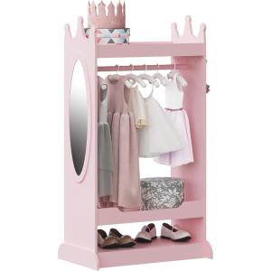 imageUTEX Kids Dress up Storage with MirrorCostume Wardrobe for Kids Open Hanging Armoire ClosetPretend Storage Closet Costume Storage Dresser PinkPink